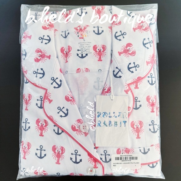 Roller Rabbit Anchors Away Long Sleeve Polo Pajamas in Red Size L NWT - Picture 11 of 14